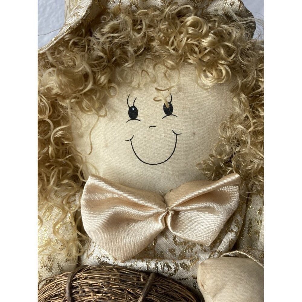 Christmas Shelf Sitter Plush Doll With Curly Hair Bow & Wreath Gold 18"